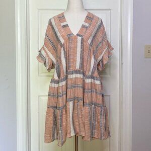 New Lulus Sz XS Dusty Orange Oversized Mini Tiered Skirt Striped Pattern Allover